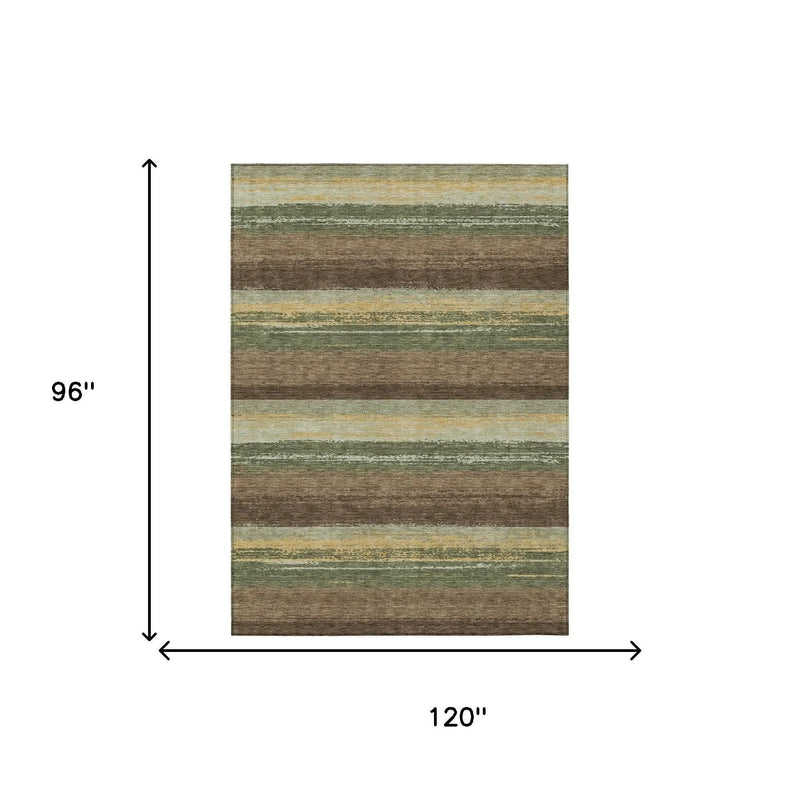 8' X 10' Olive Green And Blue Striped Washable Indoor Outdoor Area Rug Homeroots Outdoor