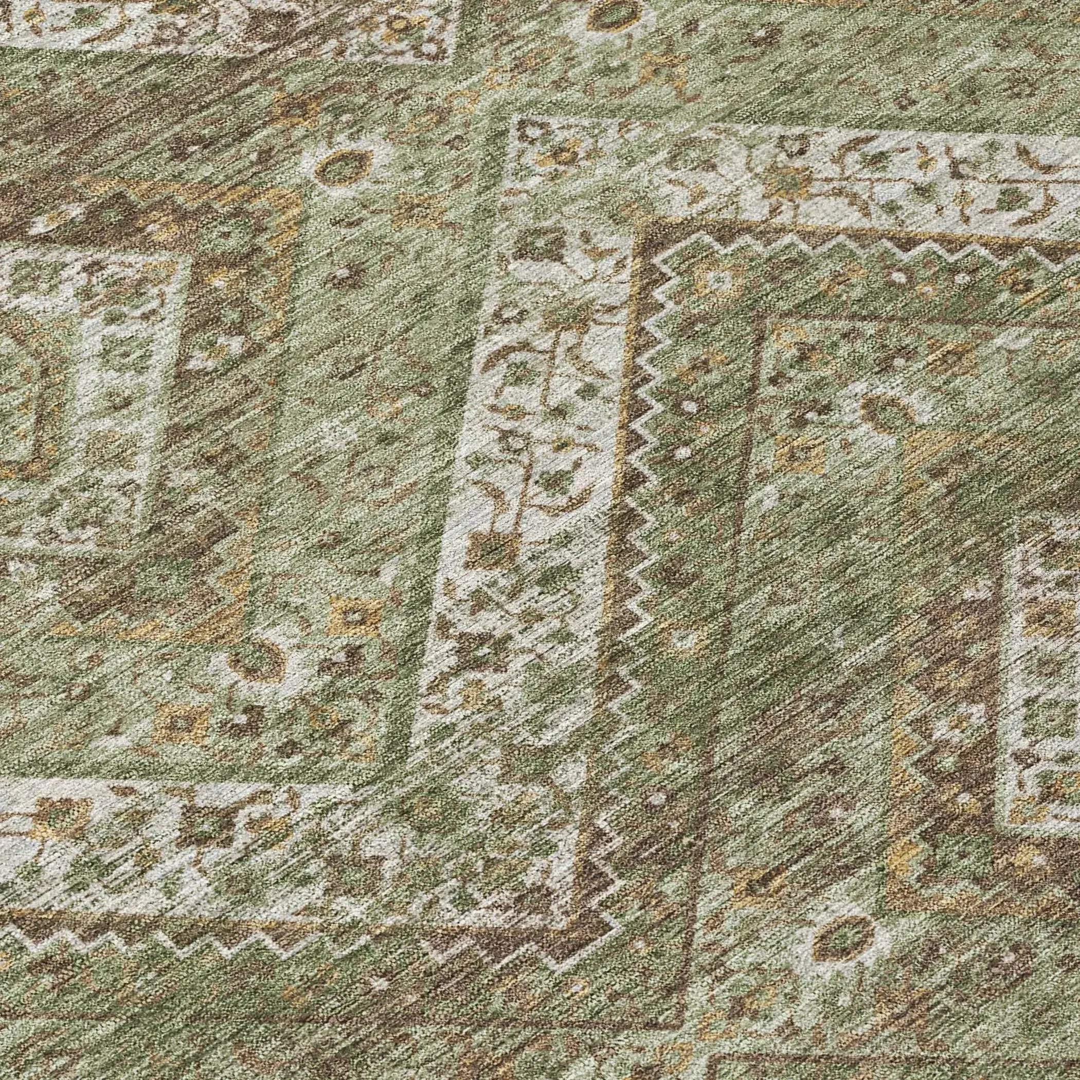 8' X 10' Olive Green And Blue Tribal Washable Indoor Outdoor Area Rug Homeroots Outdoor