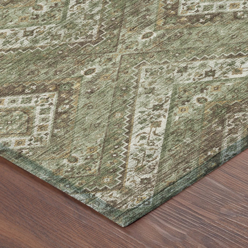 8' X 10' Olive Green And Blue Tribal Washable Indoor Outdoor Area Rug Homeroots Outdoor