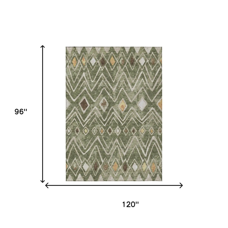 8' X 10' Olive Green And Brown Geometric Washable Indoor Outdoor Area Rug Homeroots Outdoor