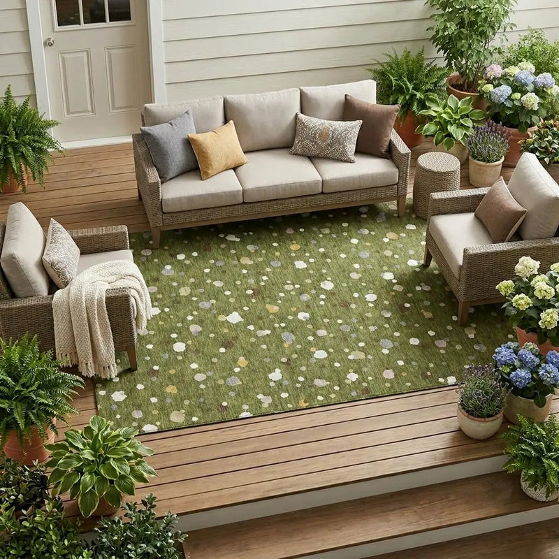 8' X 10' Olive Green And Brown Geometric Washable Indoor Outdoor Area Rug Homeroots Outdoor