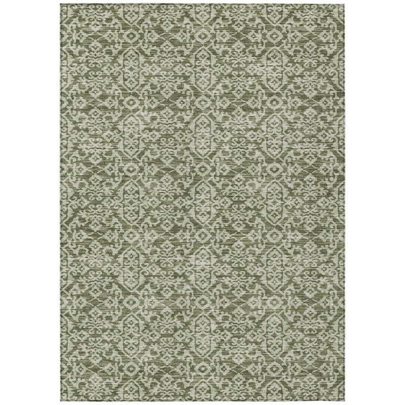 8' X 10' Olive Green And Brown Oriental Washable Indoor Outdoor Area Rug Homeroots Outdoor
