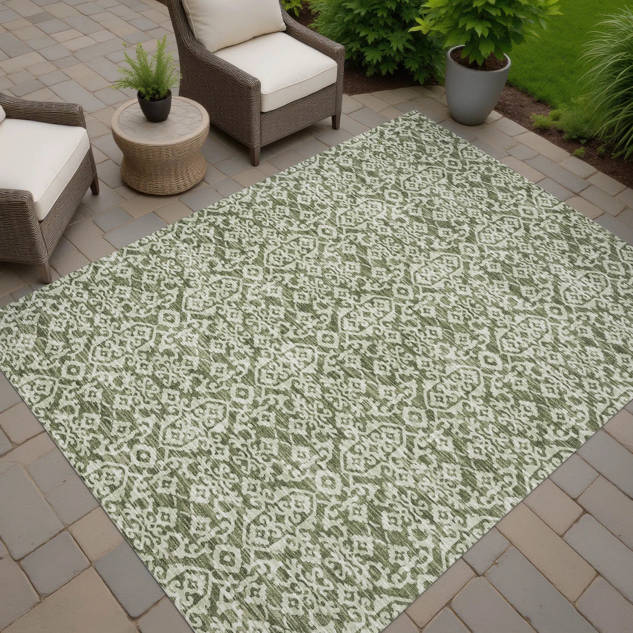 8' X 10' Olive Green And Brown Oriental Washable Indoor Outdoor Area Rug Homeroots Outdoor