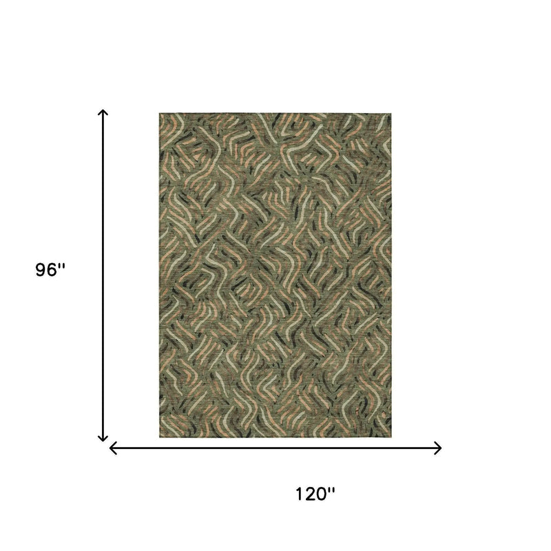 8' X 10' Olive Green And Copper Abstract Washable Indoor Outdoor Area Rug Homeroots Outdoor