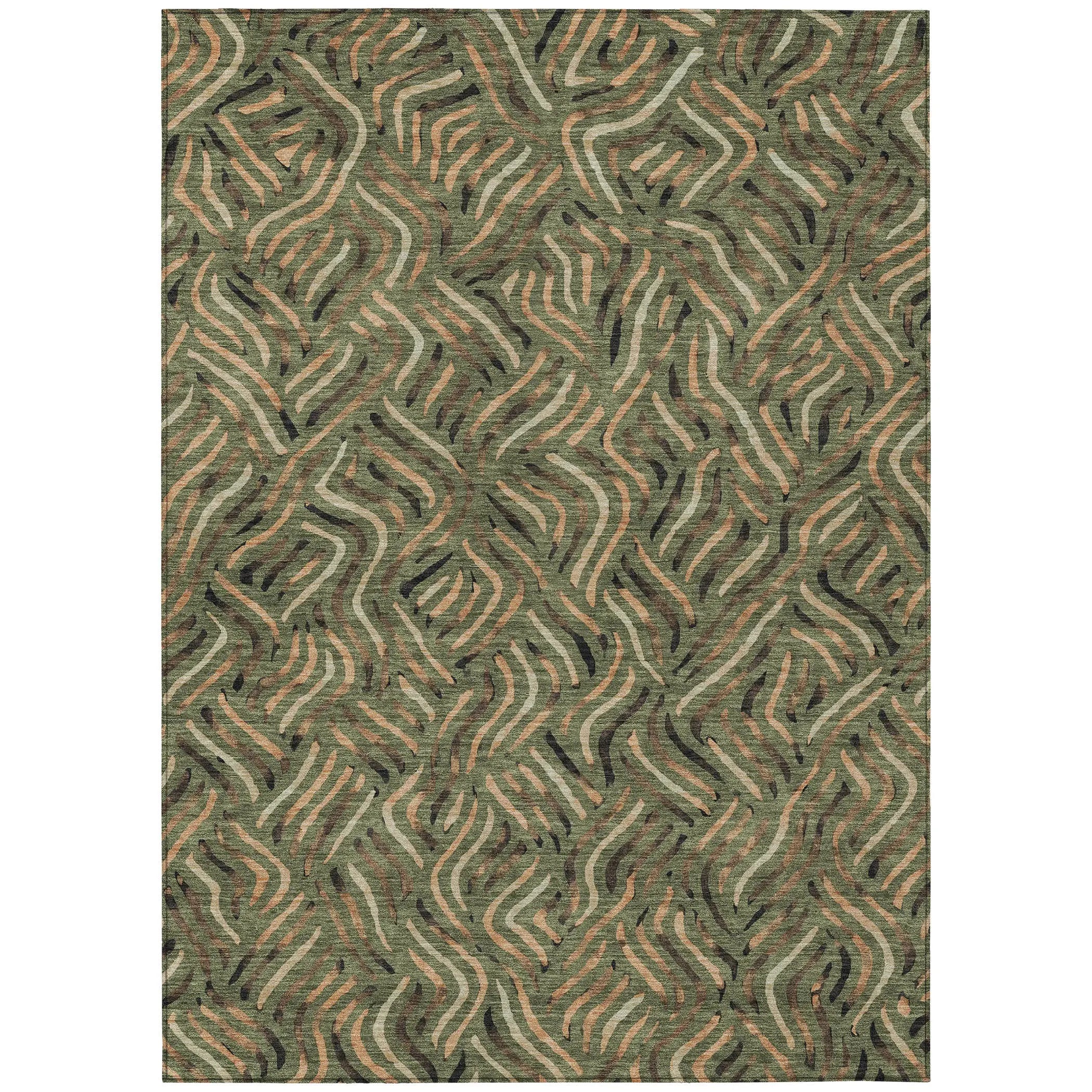 8' X 10' Olive Green And Copper Abstract Washable Indoor Outdoor Area Rug Homeroots Outdoor