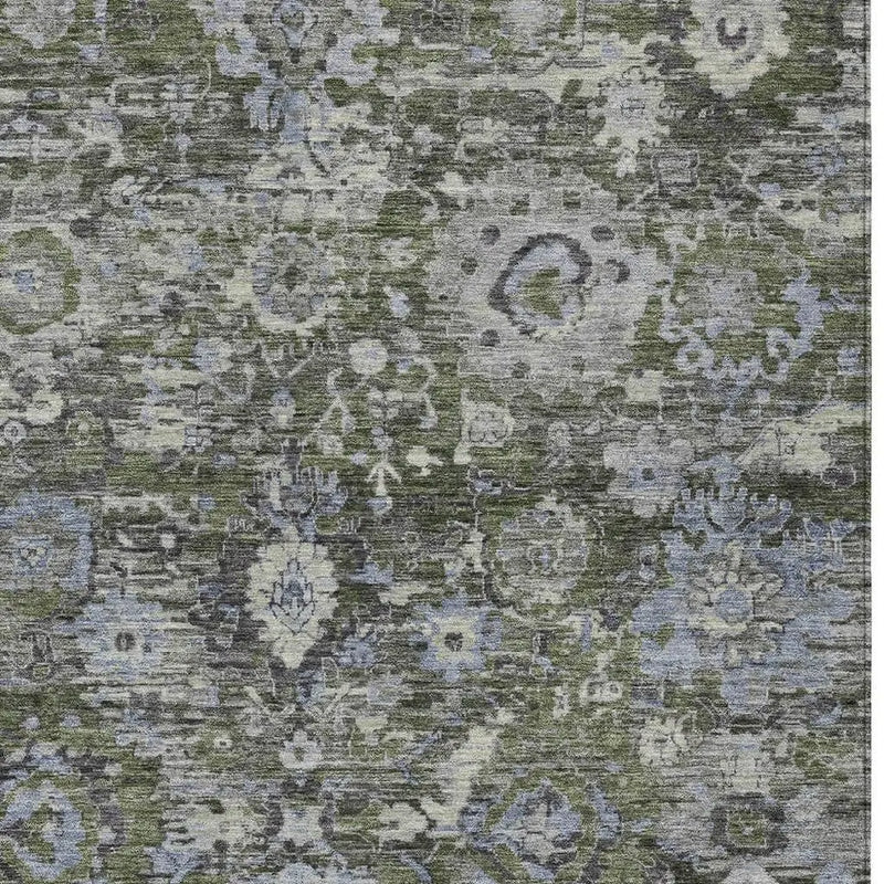 8' X 10' Olive Green And Denim Blue Floral Washable Indoor Outdoor Area Rug Homeroots Outdoor