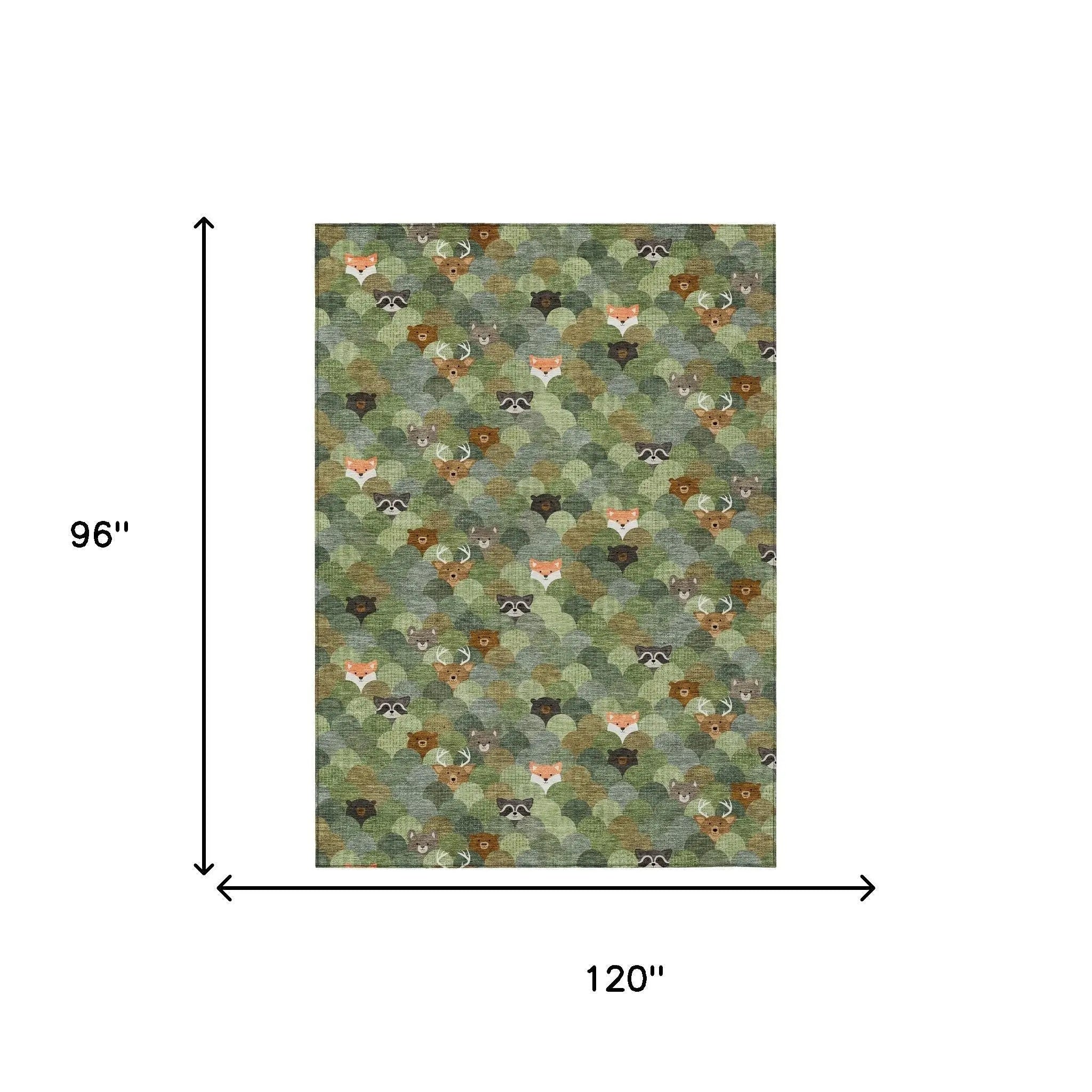 8' X 10' Olive Green And Fern Green Cactus Washable Indoor Outdoor Area Rug Homeroots Outdoor