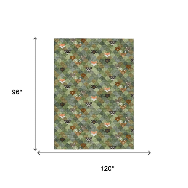 8' X 10' Olive Green And Fern Green Cactus Washable Indoor Outdoor Area Rug Homeroots Outdoor