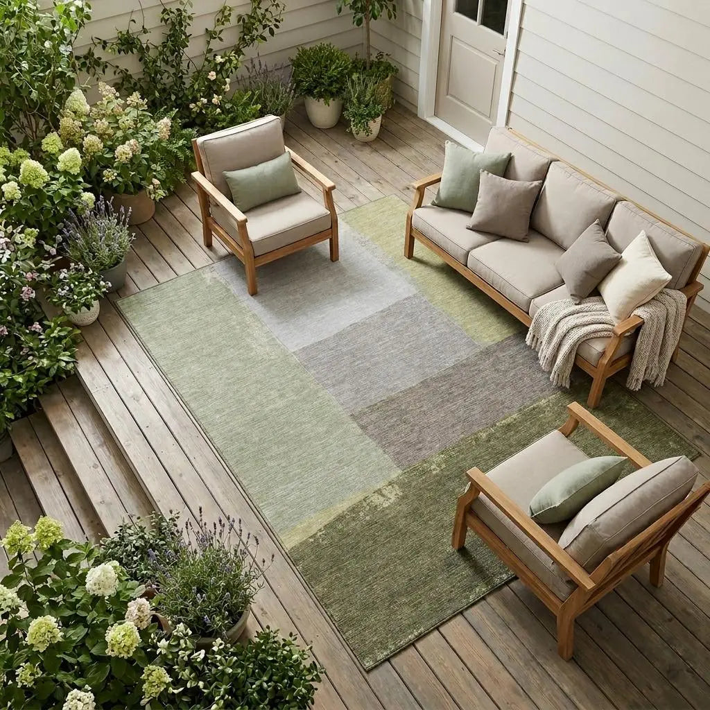 8' X 10' Olive Green And Fern Green Geometric Washable Indoor Outdoor Area Rug Homeroots Outdoor