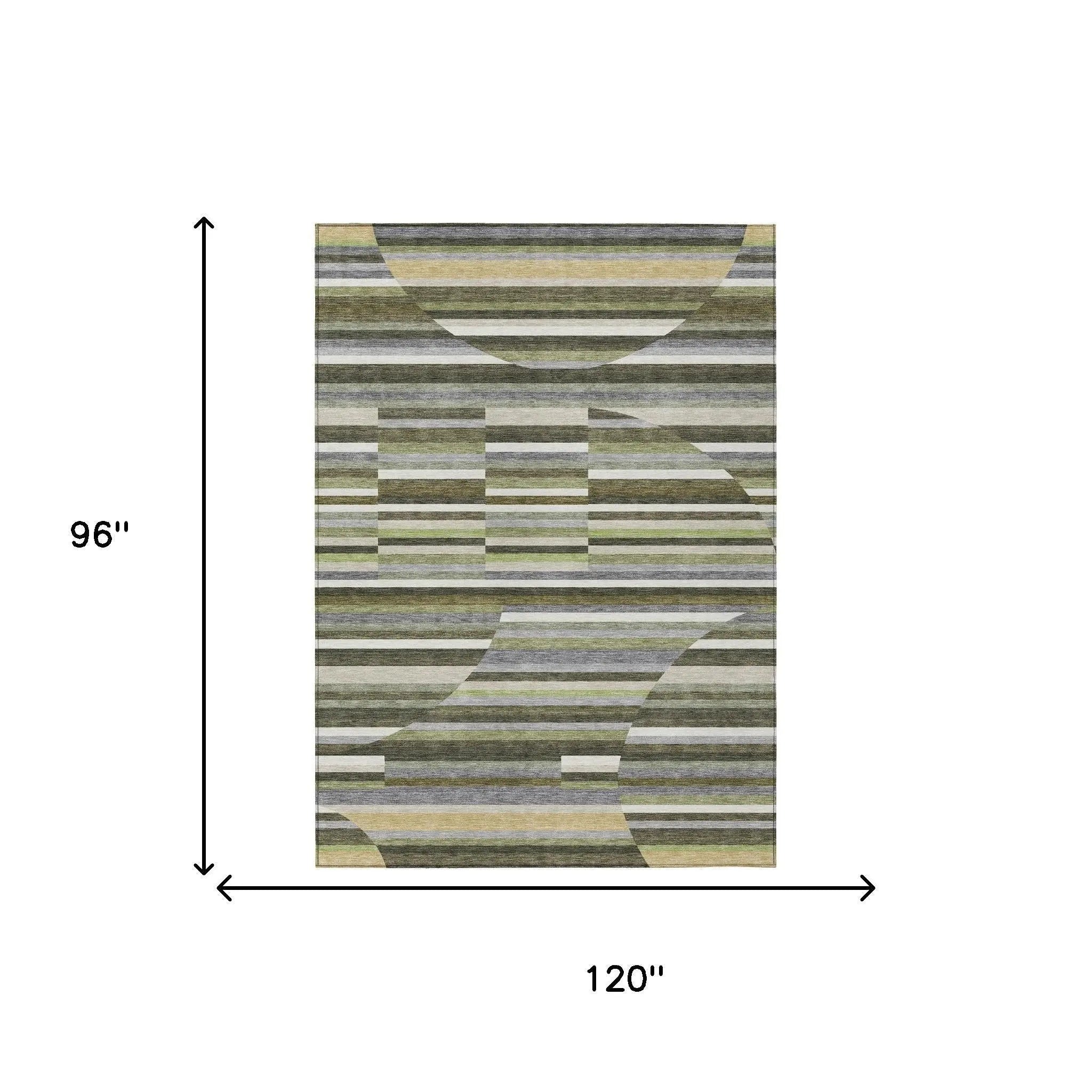 8' X 10' Olive Green And Fern Green Striped Washable Indoor Outdoor Area Rug Homeroots Outdoor
