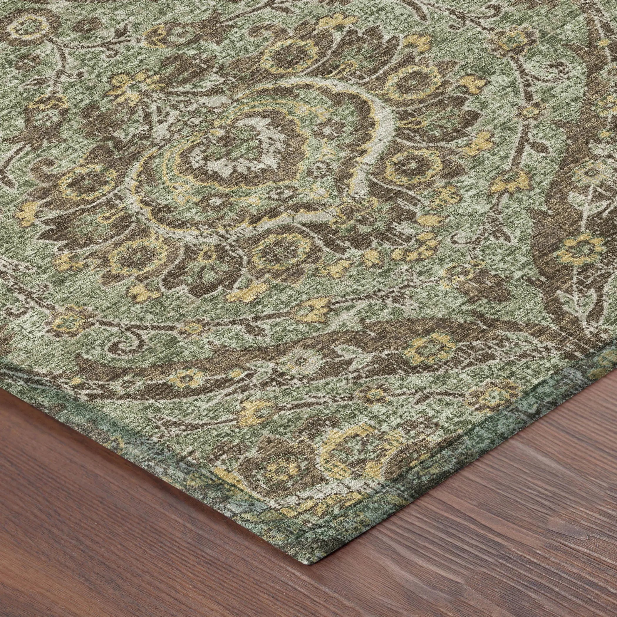 8' X 10' Olive Green And Granite Gray Floral Washable Indoor Outdoor Area Rug Homeroots Outdoor