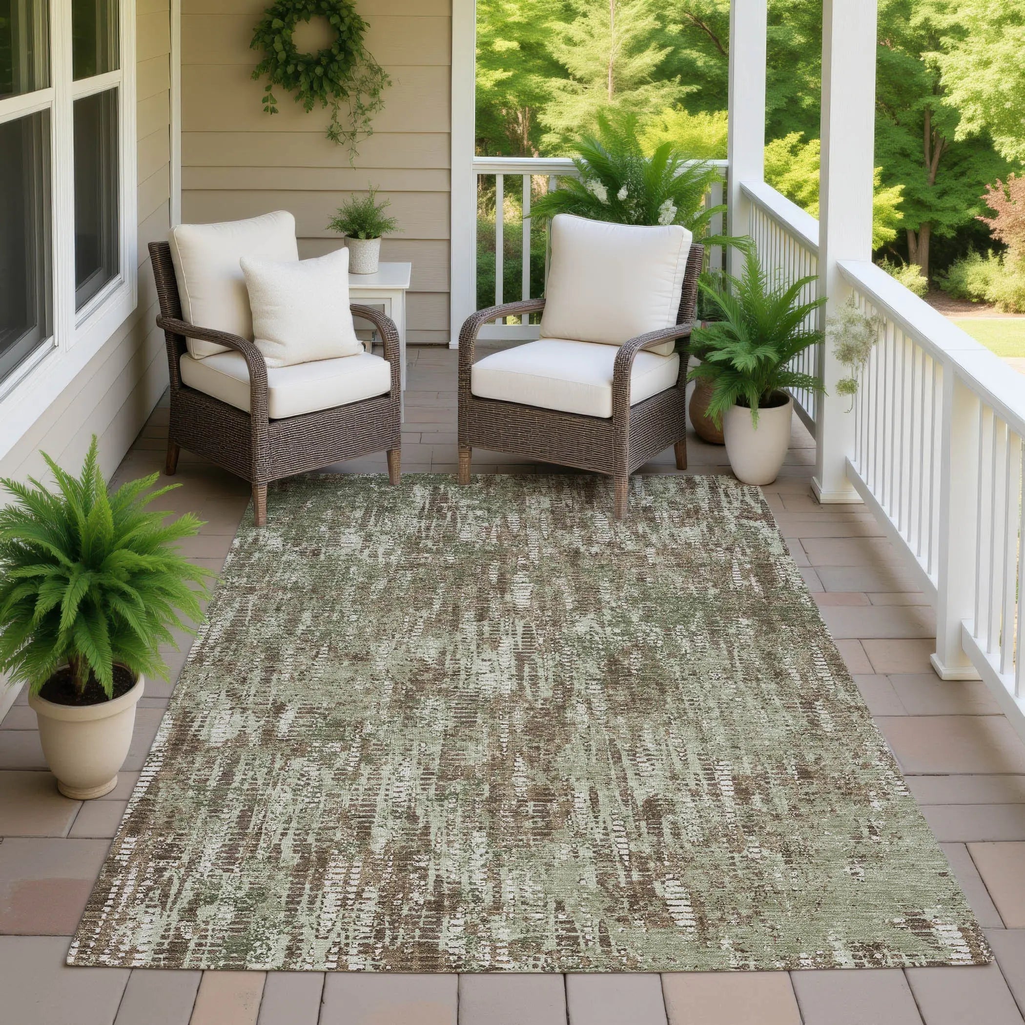 8' X 10' Olive Green And Graphite Abstract Washable Indoor Outdoor Area Rug Homeroots Outdoor