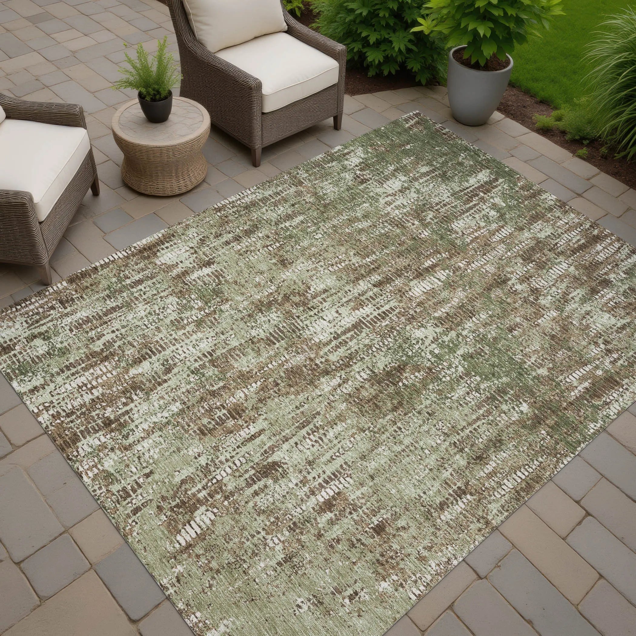 8' X 10' Olive Green And Graphite Abstract Washable Indoor Outdoor Area Rug Homeroots Outdoor