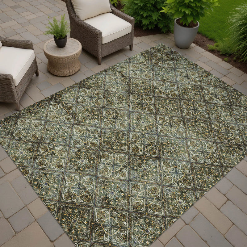 8' X 10' Olive Green And Graphite Geometric Washable Indoor Outdoor Area Rug Homeroots Outdoor