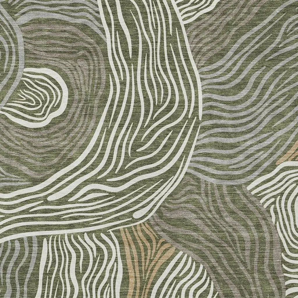 8' X 10' Olive Green And Gray Ikat Washable Indoor Outdoor Area Rug Homeroots Outdoor