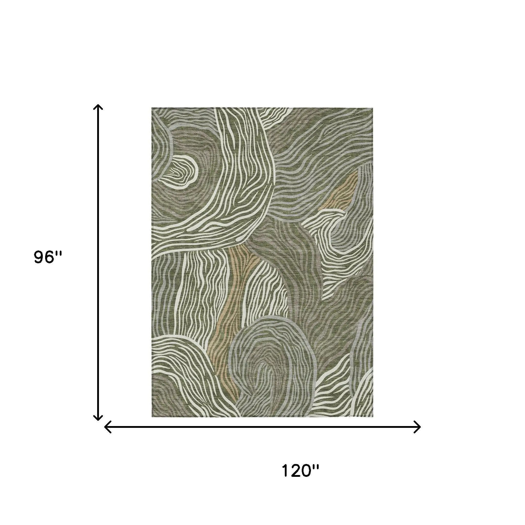 8' X 10' Olive Green And Gray Ikat Washable Indoor Outdoor Area Rug Homeroots Outdoor