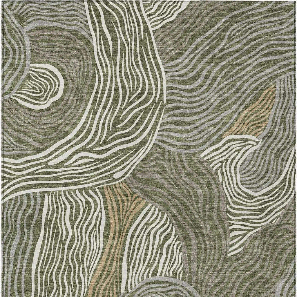 8' X 10' Olive Green And Gray Ikat Washable Indoor Outdoor Area Rug Homeroots Outdoor