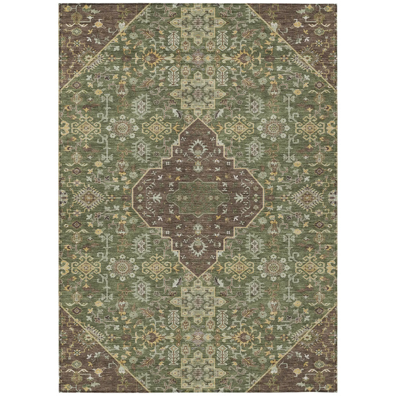 8' X 10' Olive Green And Gray Medallion Washable Indoor Outdoor Area Rug Homeroots Outdoor