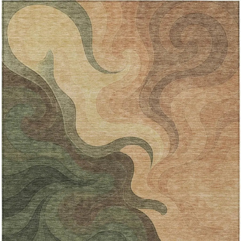 8' X 10' Olive Green And Green Abstract Washable Indoor Outdoor Area Rug Homeroots Outdoor