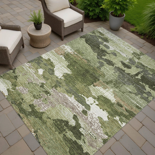 8' X 10' Olive Green And Green Abstract Washable Indoor Outdoor Area Rug Homeroots Outdoor