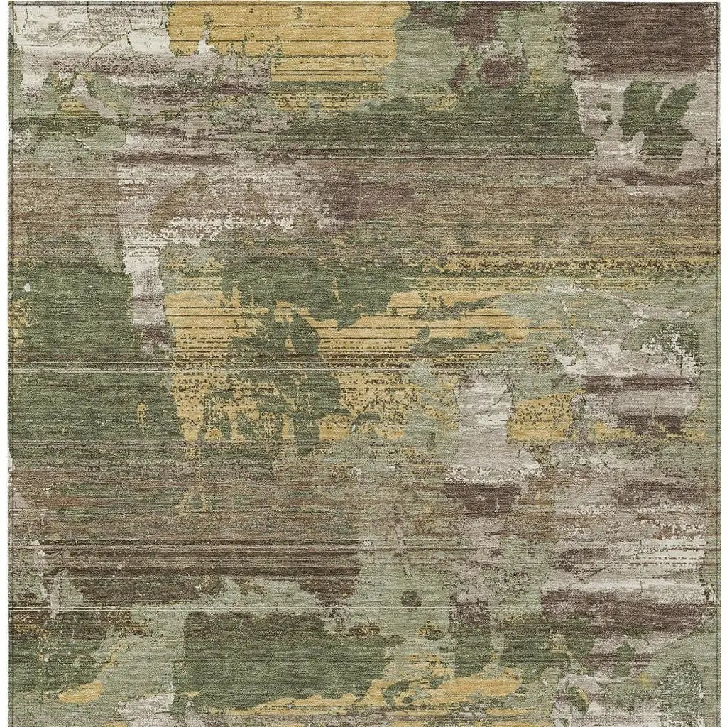 8' X 10' Olive Green And Green Abstract Washable Indoor Outdoor Area Rug Homeroots Outdoor