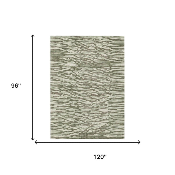 8' X 10' Olive Green And Green Abstract Washable Indoor Outdoor Area Rug Homeroots Outdoor