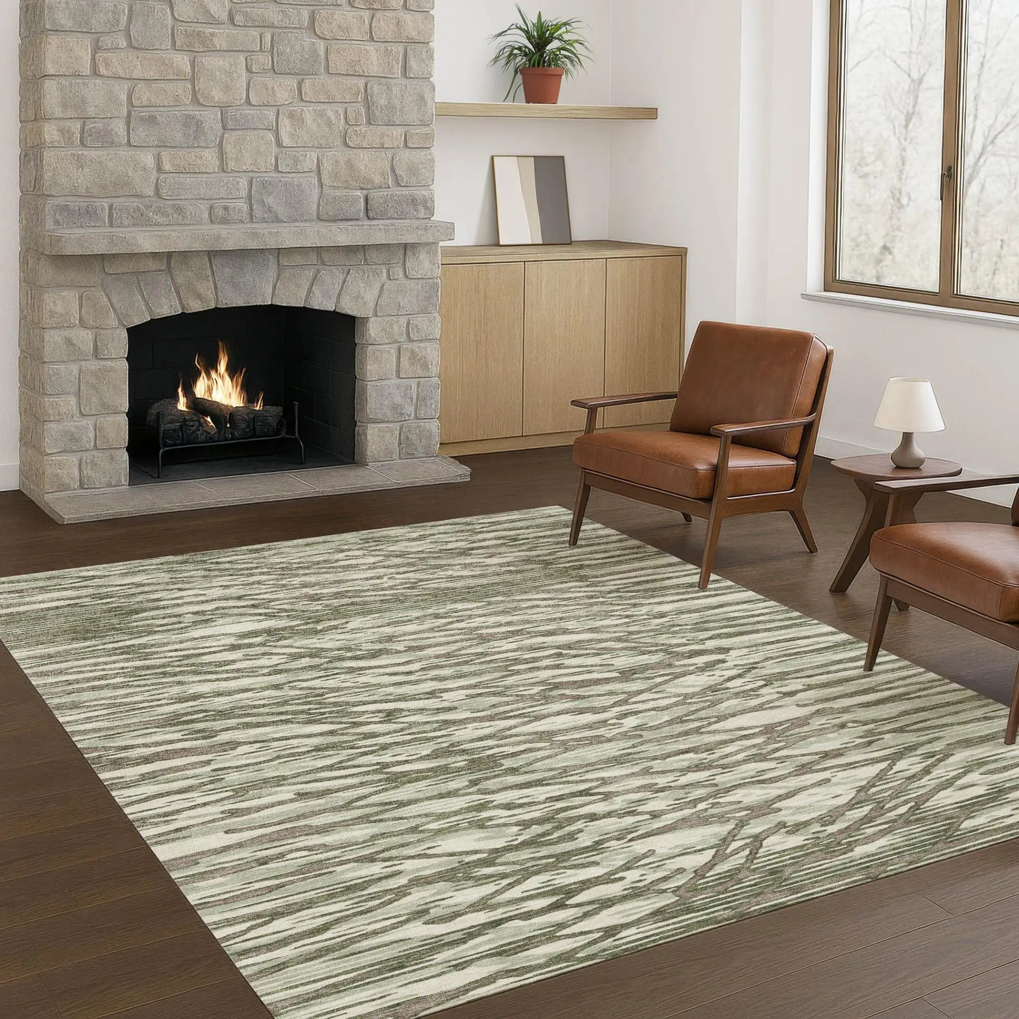 8' X 10' Olive Green And Green Abstract Washable Indoor Outdoor Area Rug Homeroots Outdoor