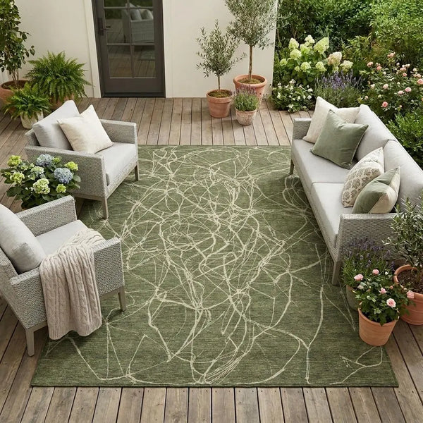 8' X 10' Olive Green And Green Abstract Washable Indoor Outdoor Area Rug Homeroots Outdoor