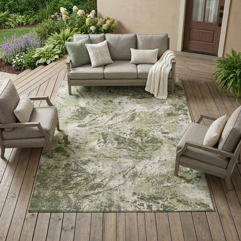 8' X 10' Olive Green And Green Abstract Washable Indoor Outdoor Area Rug Homeroots Outdoor