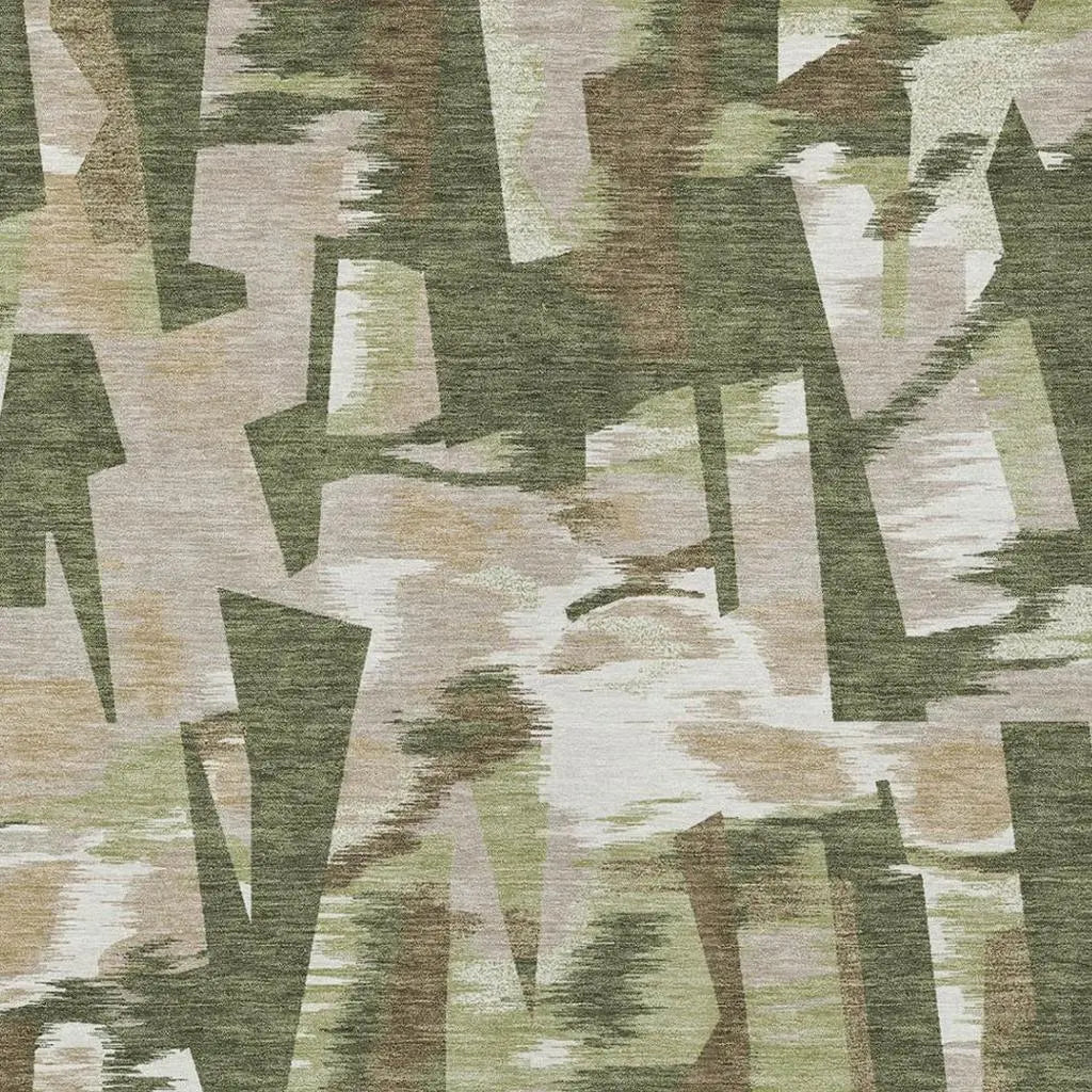 8' X 10' Olive Green And Green Abstract Washable Indoor Outdoor Area Rug Homeroots Outdoor