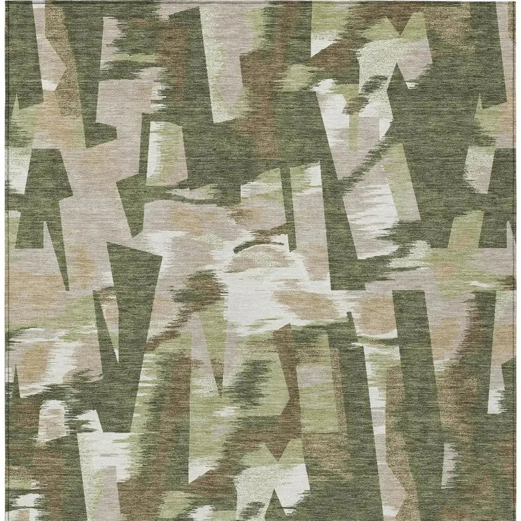 8' X 10' Olive Green And Green Abstract Washable Indoor Outdoor Area Rug Homeroots Outdoor