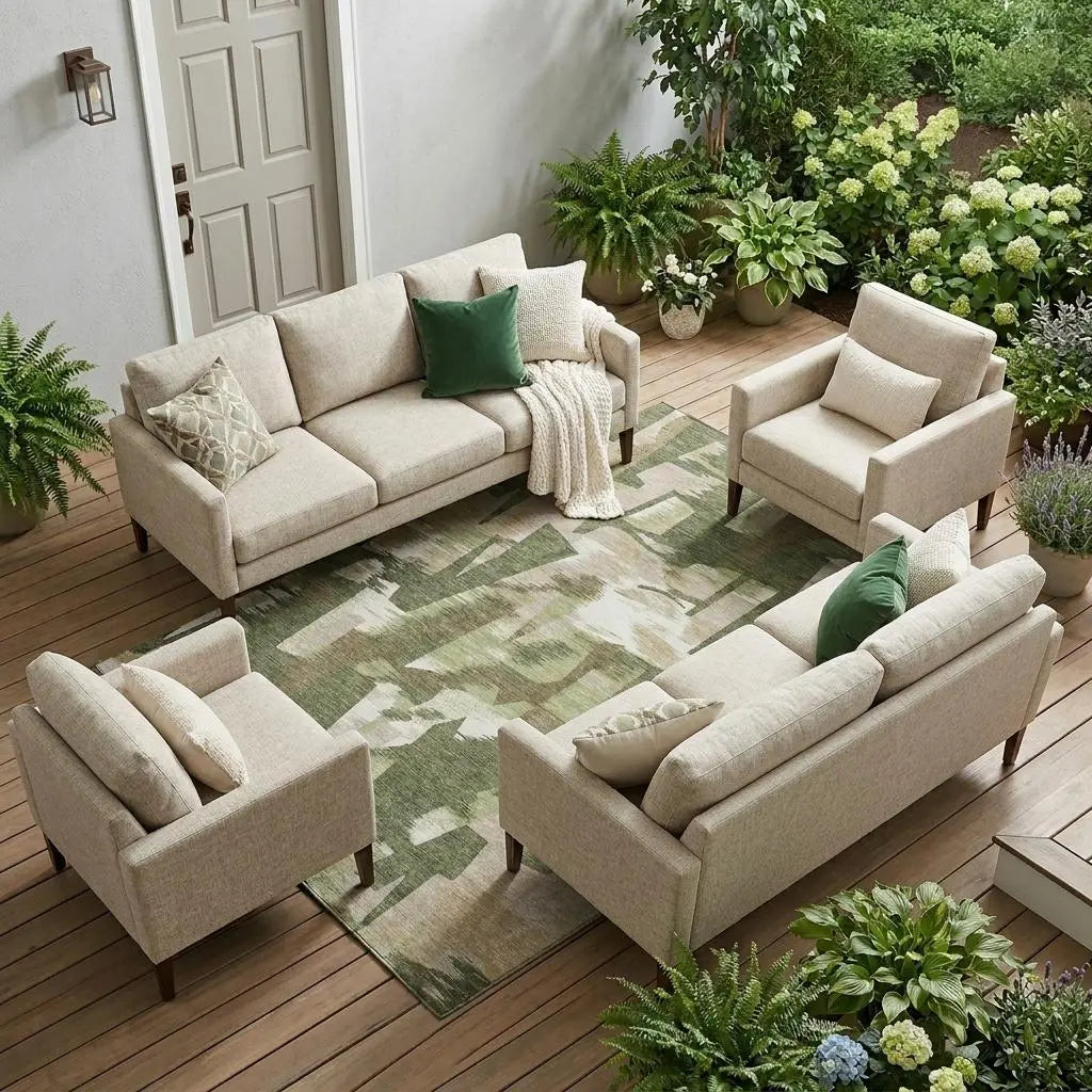 8' X 10' Olive Green And Green Abstract Washable Indoor Outdoor Area Rug Homeroots Outdoor