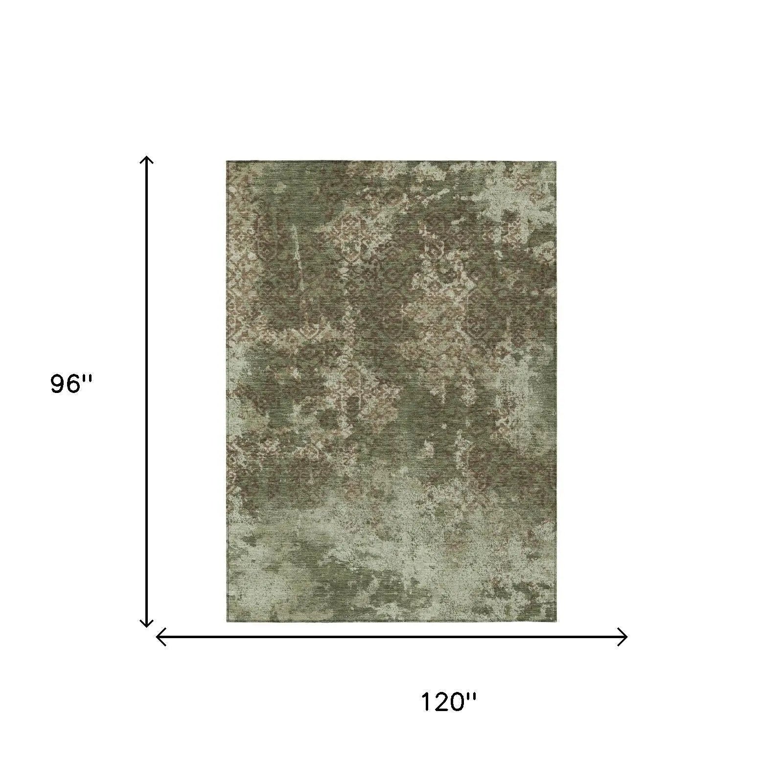 8' X 10' Olive Green And Green Abstract Washable Indoor Outdoor Area Rug Homeroots Outdoor