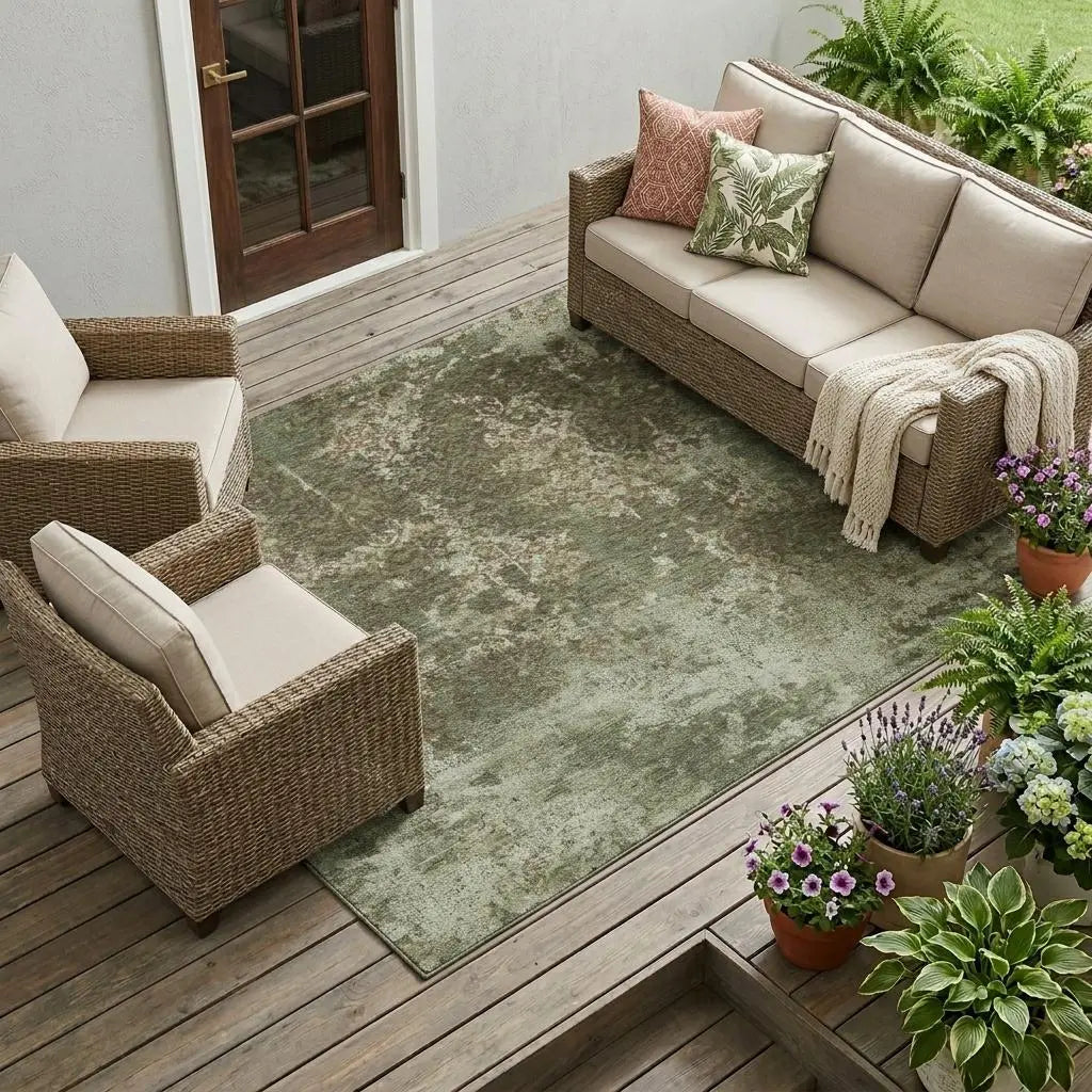 8' X 10' Olive Green And Green Abstract Washable Indoor Outdoor Area Rug Homeroots Outdoor
