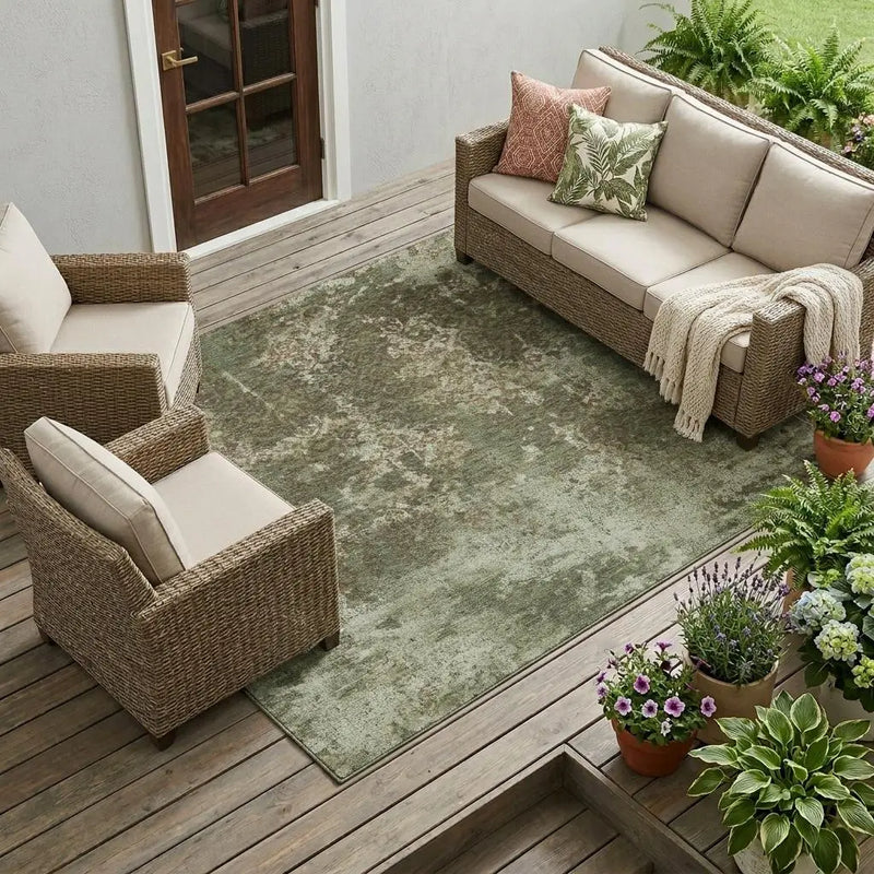 8' X 10' Olive Green And Green Abstract Washable Indoor Outdoor Area Rug Homeroots Outdoor