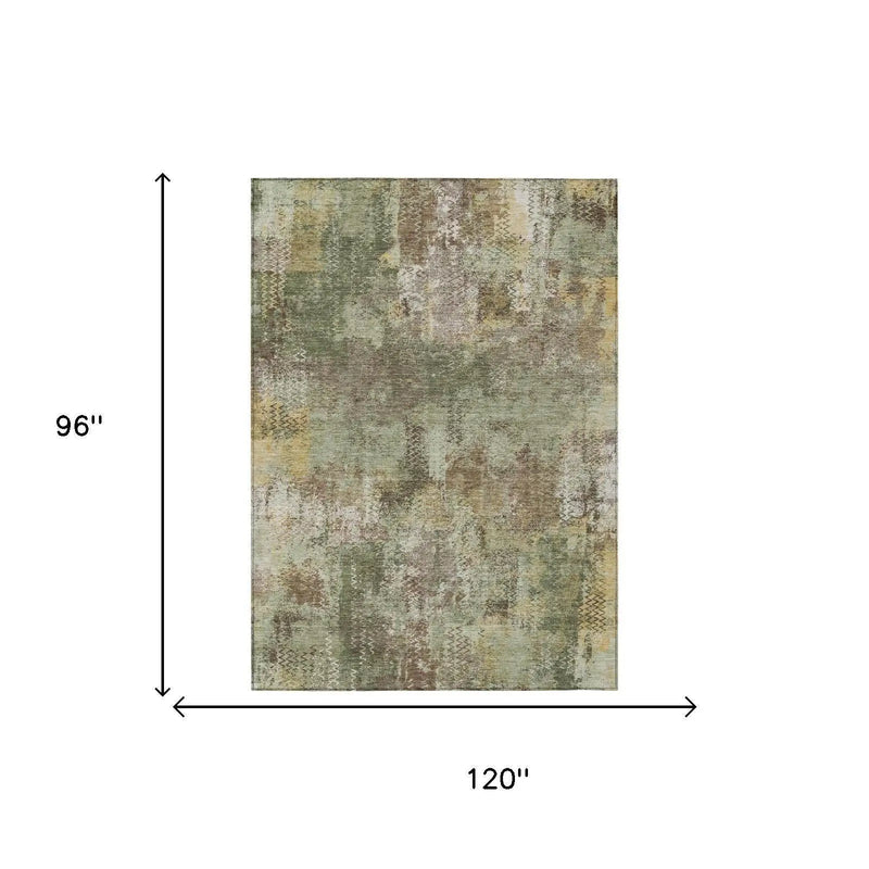 8' X 10' Olive Green And Green Abstract Washable Indoor Outdoor Area Rug Homeroots Outdoor