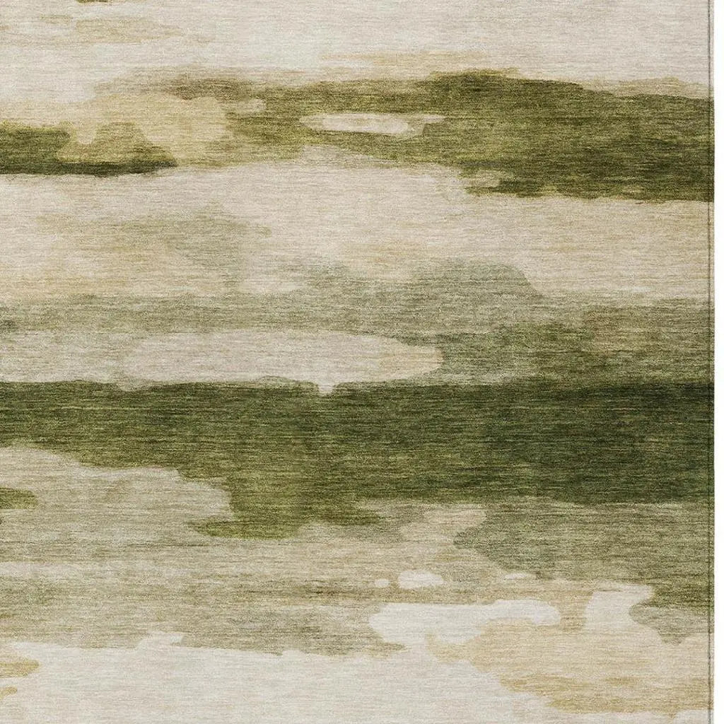 8' X 10' Olive Green And Green Abstract Washable Indoor Outdoor Area Rug Homeroots Outdoor