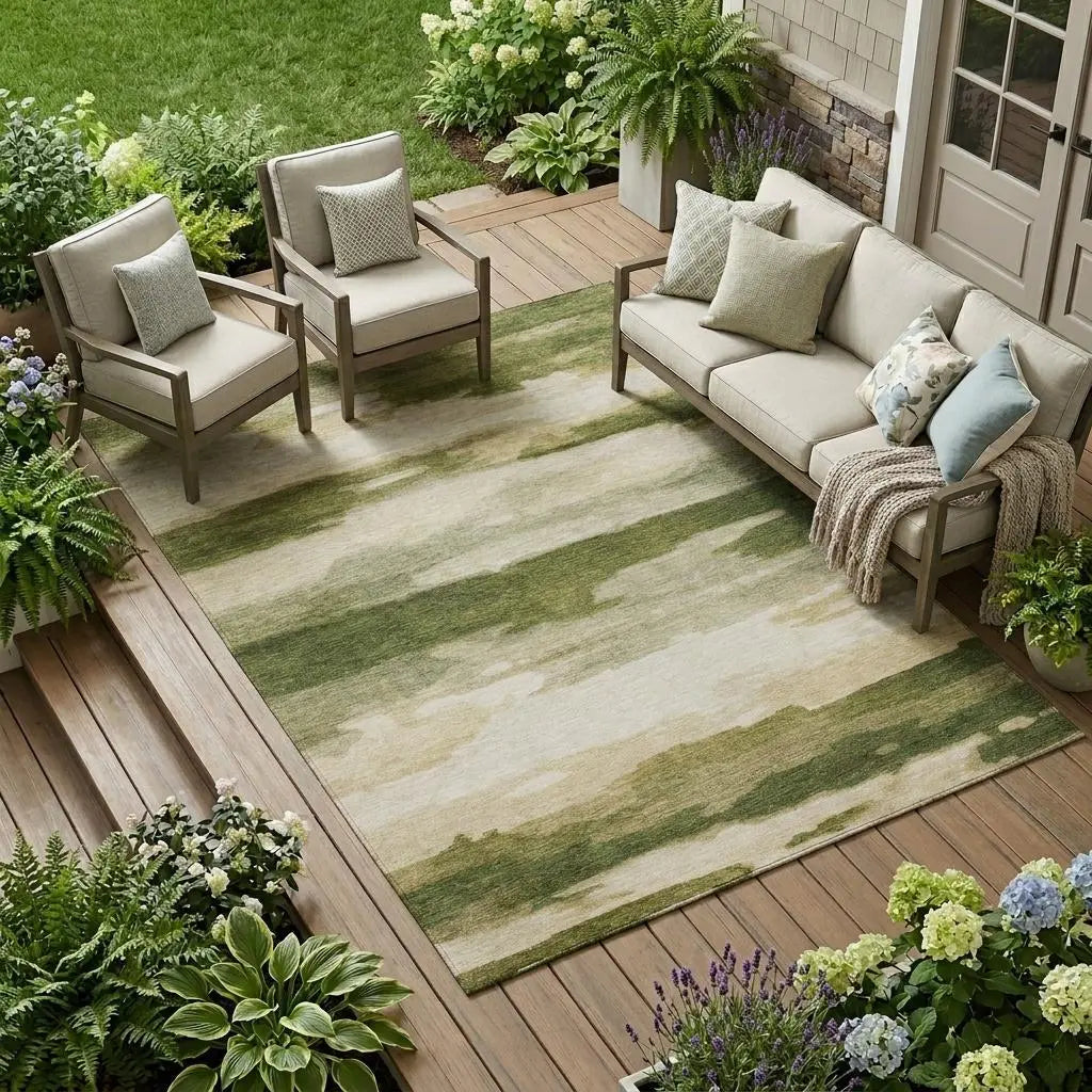 8' X 10' Olive Green And Green Abstract Washable Indoor Outdoor Area Rug Homeroots Outdoor