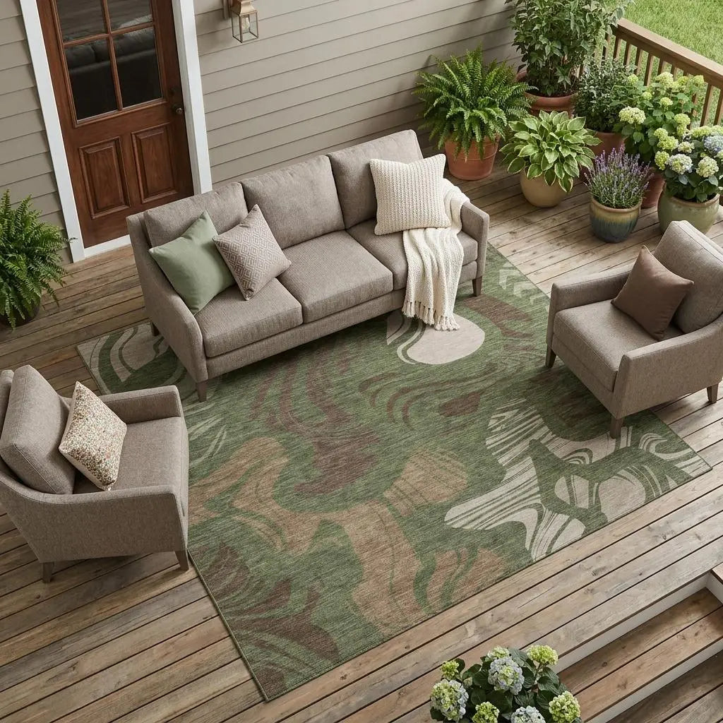 8' X 10' Olive Green And Green Abstract Washable Indoor Outdoor Area Rug Homeroots Outdoor