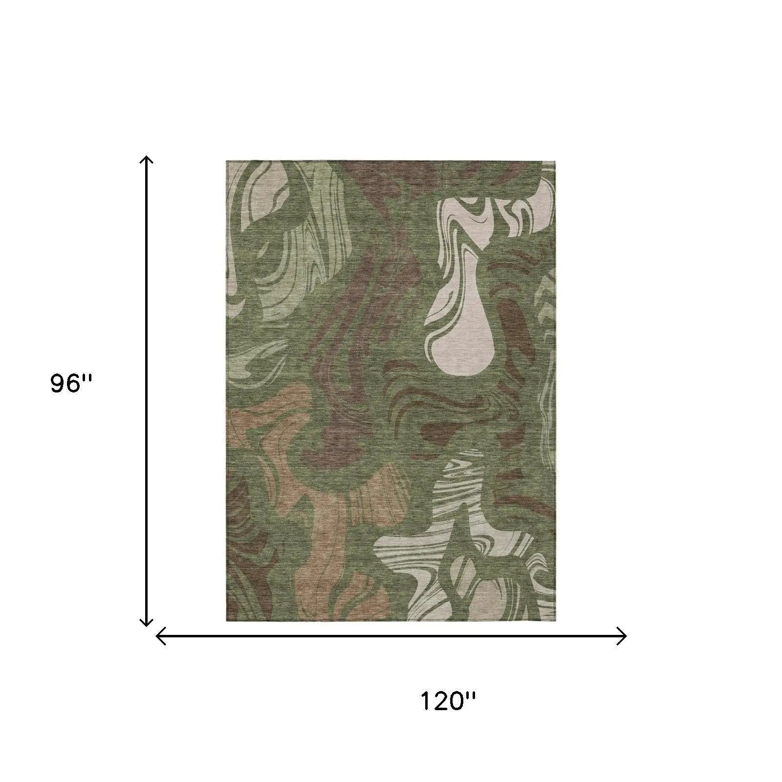 8' X 10' Olive Green And Green Abstract Washable Indoor Outdoor Area Rug Homeroots Outdoor
