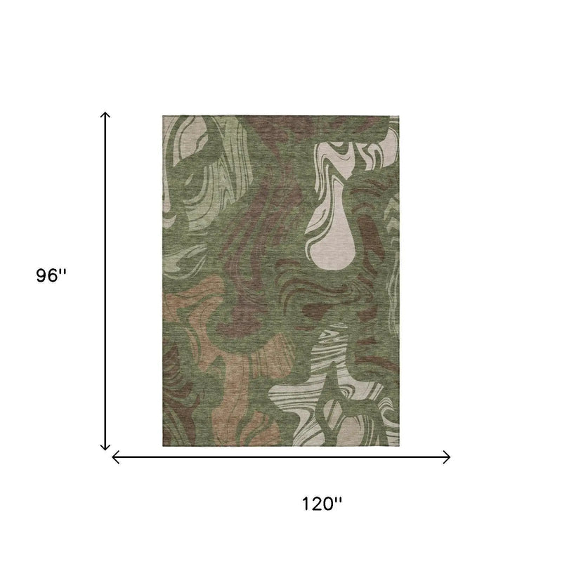 8' X 10' Olive Green And Green Abstract Washable Indoor Outdoor Area Rug Homeroots Outdoor