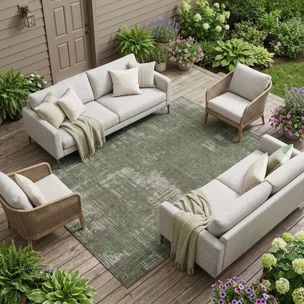 8' X 10' Olive Green And Green Abstract Washable Indoor Outdoor Area Rug Homeroots Outdoor