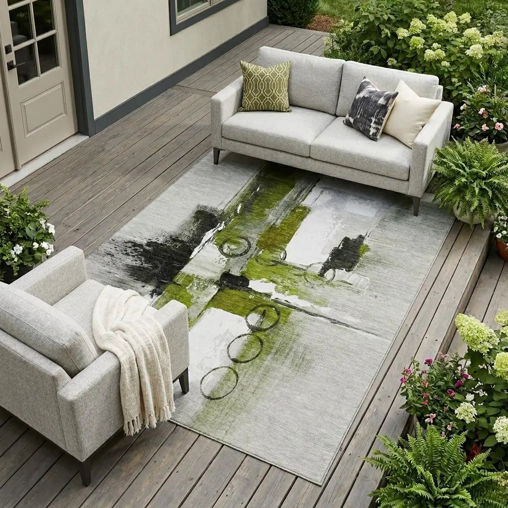 8' X 10' Olive Green And Green Abstract Washable Indoor Outdoor Area Rug Homeroots Outdoor