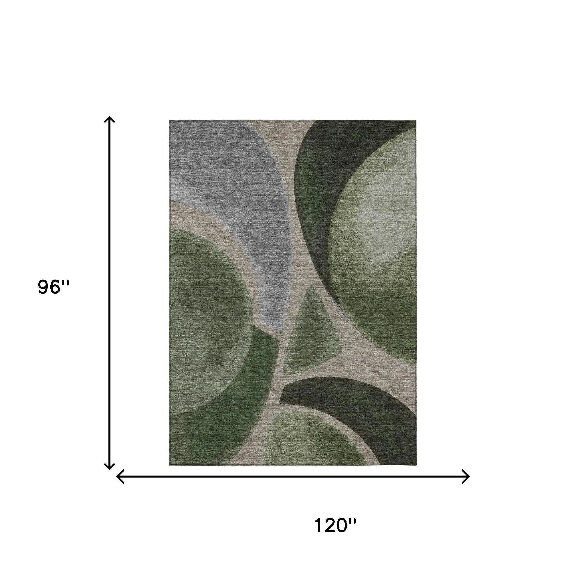 8' X 10' Olive Green And Green Abstract Washable Indoor Outdoor Area Rug Homeroots Outdoor