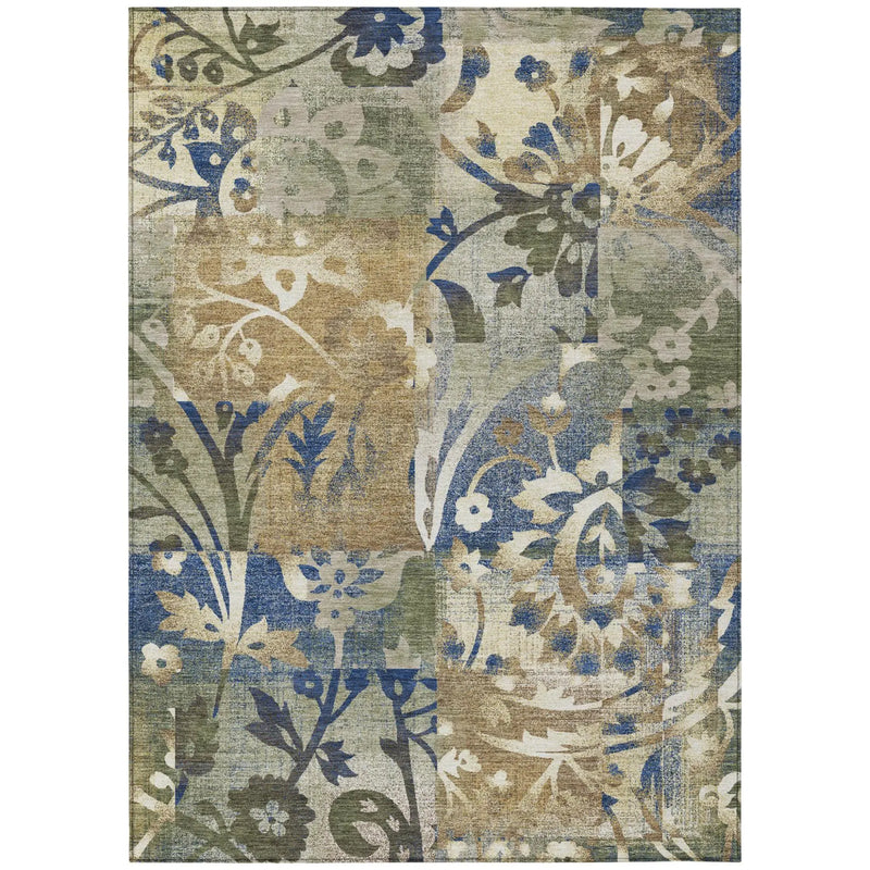 8' X 10' Olive Green And Green Botanical Leaves Washable Indoor Outdoor Area Rug Homeroots Outdoor