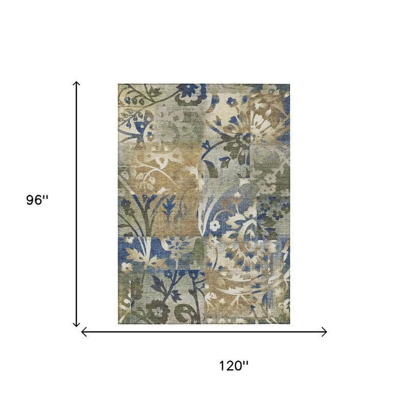 8' X 10' Olive Green And Green Botanical Leaves Washable Indoor Outdoor Area Rug Homeroots Outdoor