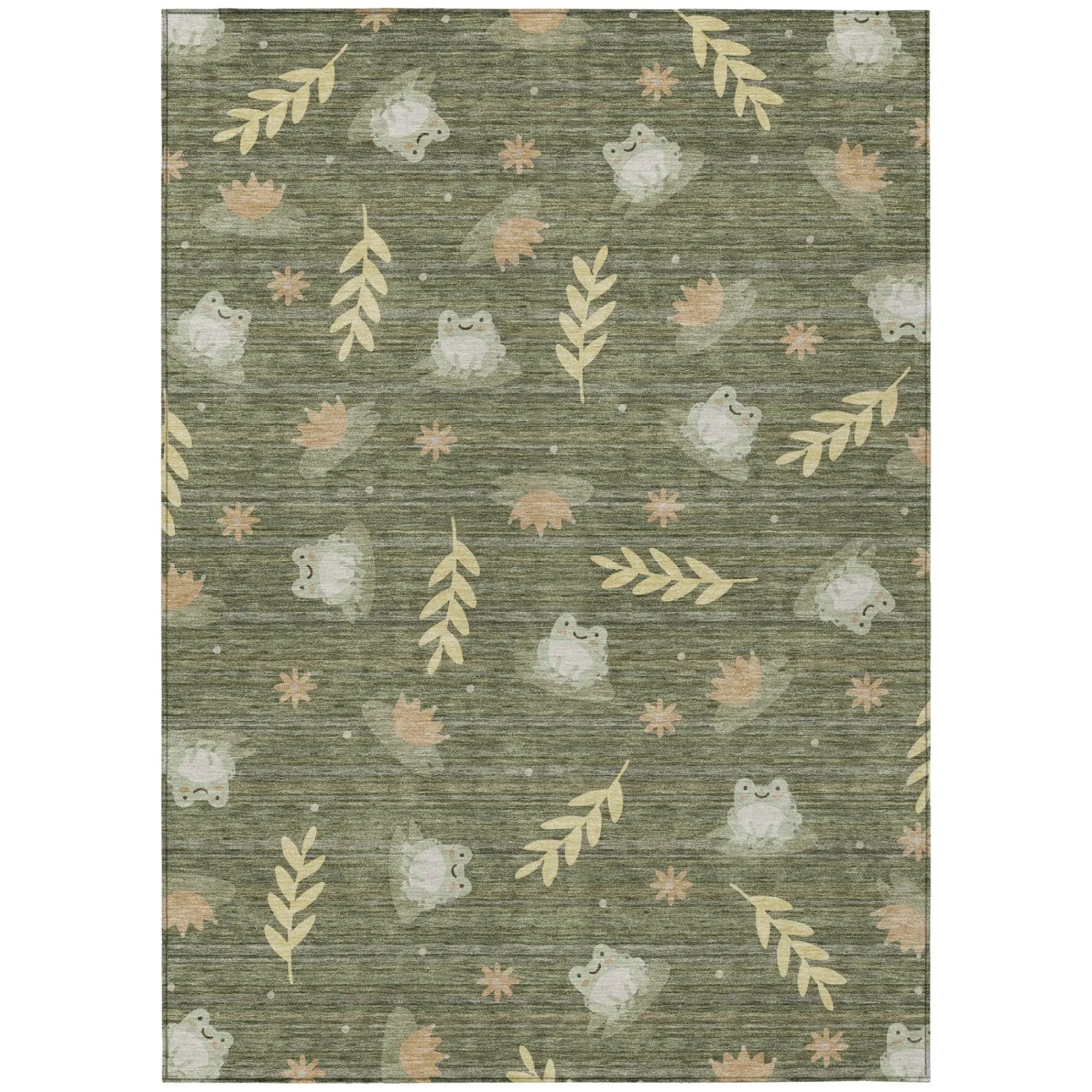 8' X 10' Olive Green And Green Botanical Leaves Washable Indoor Outdoor Area Rug Homeroots Outdoor