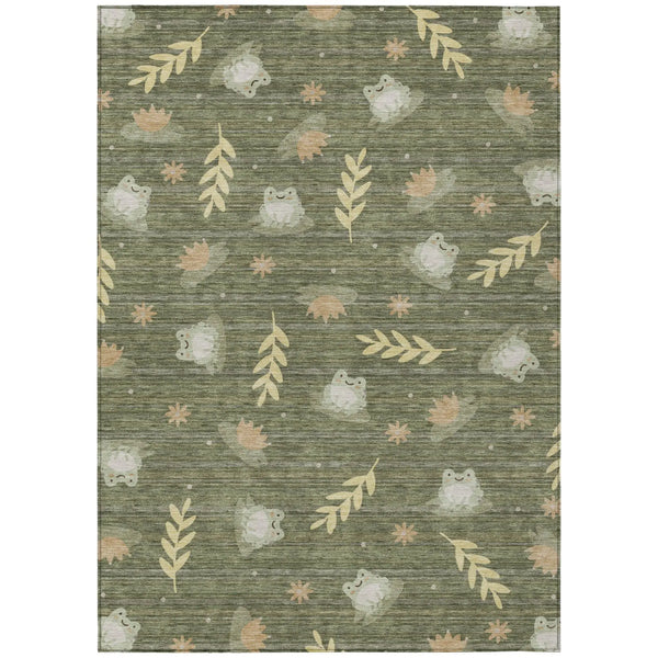 8' X 10' Olive Green And Green Botanical Leaves Washable Indoor Outdoor Area Rug Homeroots Outdoor