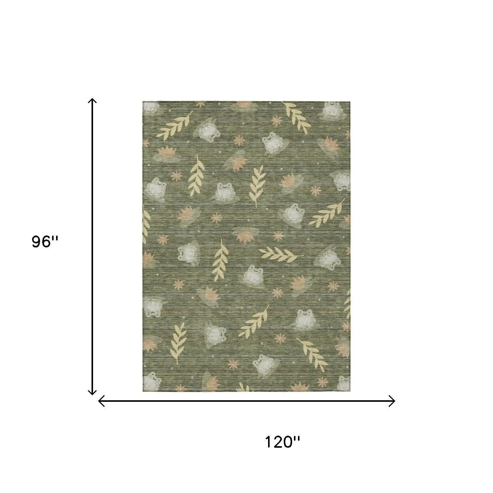 8' X 10' Olive Green And Green Botanical Leaves Washable Indoor Outdoor Area Rug Homeroots Outdoor
