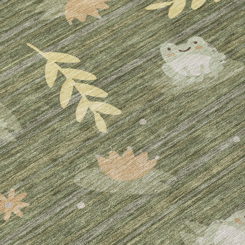 8' X 10' Olive Green And Green Botanical Leaves Washable Indoor Outdoor Area Rug Homeroots Outdoor